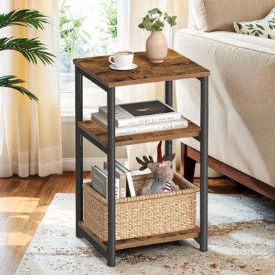 LEDREM Vasagle End Table With 3 TiersBedside TableNightstand For Living RoomBedroomOfficeRustic Brown