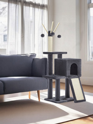 LEDREM Small Cat TreeCat Tower For Indoor CatsKittensScratching PostRemovable Pompom SticksDark Gray from B&Q