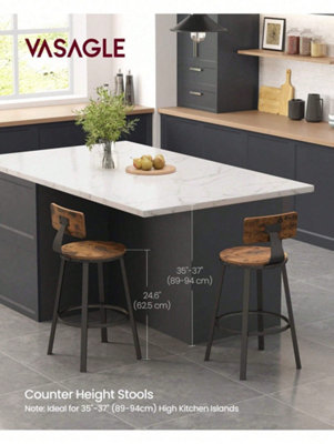 Songmics Vasagle Bar Stools Kitchen Stools Set Of 2 High Back Bar Stools Steel Frame 62.5Cm High Seat Easy Assembly from B&Q