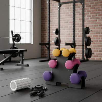 LEDREM Hex Dumbbells Set With Stand2 X 1 Kg2 X 1.5 Kg2 X 2 KgNeoprene Matte FinishWomen Fitness Weight Exercise from B&Q