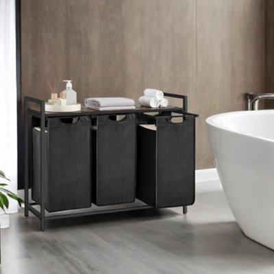 LEDREM Vasagle Laundry Basket3-Compartment Laundry HamperPull-Out And Removable Liner BagsClothes Sorter from B&Q
