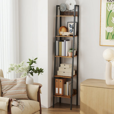 LEDREM Ladder Shelf5-Tier Narrow ShelfBookshelf For Home OfficeLiving RoomBedroomKitchenIndustrial from B&Q