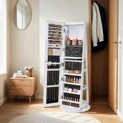 LEDREM 6 Leds Mirror Jewellery CabinetSwivel Jewellery Storage Organiser,free-Standing Frameless Full-Length Mirror With Storage from B&Q