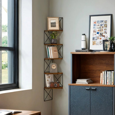 LEDREM Corner Shelf Wall MountedFloating Shelf 5 TierBook Shelf from B&Q