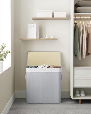 Songmics Laundry Hamper Basket With 3 SectionsClip-On Lid And HandlesFoldableFor Laundry RoomBedroomBathroomGrey from B&Q