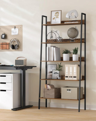 Songmics Ladder RackStorage Shelf5-Tier Compact ShelfBookcaseIndustrialRustic Brown And Ink Black from B&Q