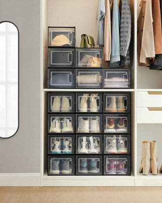 Songmics Storage UnitShoe BoxesPack Of 18 Storage ContainersMultipurposeFoldable And VersatileBlack from B&Q