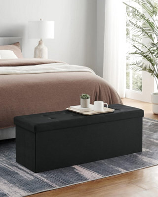 Songmics Light/Black Storage Ottoman, Padded Foldable Bench, Chest With Lid, For Bedroom, Hallway, Living Room,
