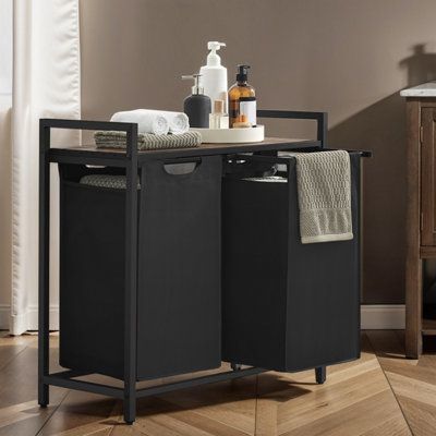 LEDREM Dirty Laundry Basket2 CompartmentsBinWith 2 Removable Oxford Cloth BagsMetal Frame2 X 46 Litres