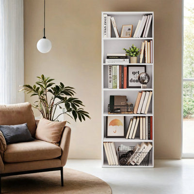 LEDREM Bookcase,,6-Tier Bookshelf,open Storage ShelfShelving UnitWhite,24 X 60 X 178.5 CmFor Living Room,,home Office from B&Q