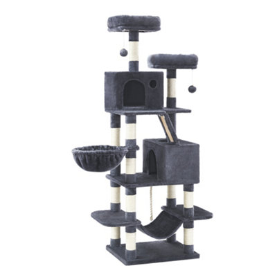 LEDREM Cat Tree168 Cm Large Cat Tower Condo With 13 Scratching Posts1 Scratching Ramp2 Perches2 CavesBasketHammockPompoms, from B&Q