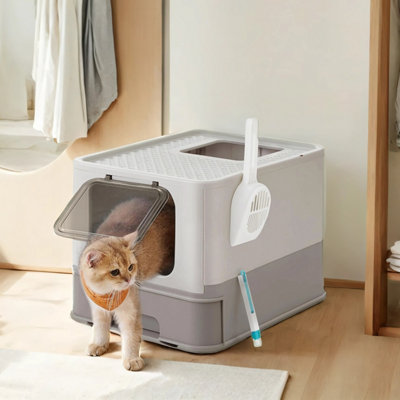 LEDREM Hidden Cat Litter BoxCat Litter Tray With HoodSlide-Out TrayScoopBrushSpacious For Large Cats from B&Q
