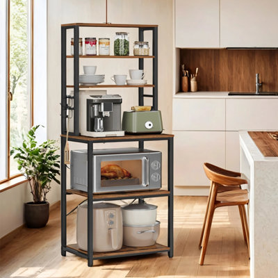 LEDREM Kitchen Storage RackCoffee BarBaker S RackTotal 6 Shelves And 6 HooksFor MicrowaveSteel Frame40 X 60 X 167Cm from B&Q