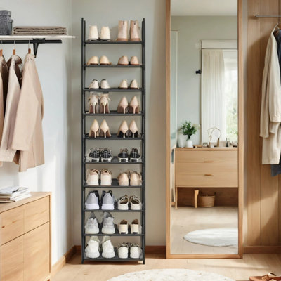 LEDREM Shoe Rack With 10 ShelvesShoe Organizer28 X 45 X 173 CmMetal FrameFor EntrywayBlack from B&Q