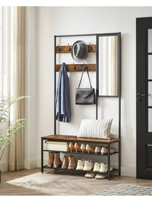 Songmics Vasagle Coat Rack With Shoe StorageCoat Stand For Hallway With MirrorHooksBenchAnd Shoe Shelves from B&Q