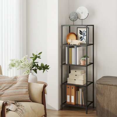 LEDREM 5-Tier Glass ShelfBookshelfStorage RackTempered GlassEasy AssemblyBathroomLiving RoomBlack from B&Q