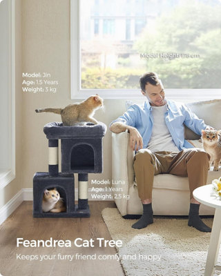 Songmics Grey Feandrea Cat Tree, Cat Tower,, Cat Condo For Cats, Cat Perch, 2 Cat Caves, Scratching Post, Smoky Small