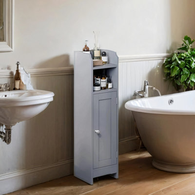 LEDREM Slim Bathroom Floor Storage Cabinet With Door And ShelvesFreestanding Bathroom Storage UnitAdjustable Shelves from B&Q
