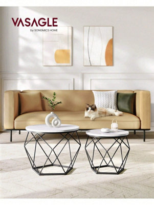 LEDREM Vasagle Round Coffee TablesSet Of 2 Side TablesModern StyleRemovable TabletopSteel FrameFor Living Room from B&Q