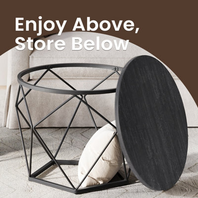 LEDREM Vasagle Small Round Coffee Table Set Of 2With Steel FrameFor Living RoomBedroomOfficeBlack from B&Q