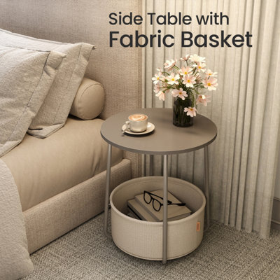 LEDREM Vasagle Side TableRound End Table With Fabric BasketFor Living Room BedroomBedside Table from B&Q