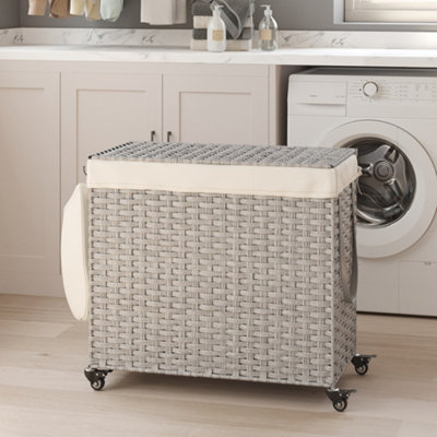LEDREM Laundry Basket With Lid160LRolling Laundry Hamper With Wheels70 X 36 X 66 Cm from B&Q