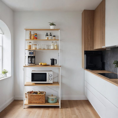 LEDREM Kitchen Storage RackCoffee BarBaker's RackTotal 6 Shelves And 6 HooksFor MicrowaveSteel FrameIndustrial from B&Q