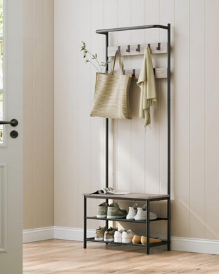 Songmics Vasagle Coat Rack With Shoe StorageHall TreeCoat Stand For Hallway With Bench9 Movable HooksTop BarGreige And Black from B&Q