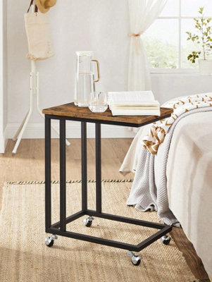 LEDREM End TableSide TableCoffee TableWith Steel Frame And CastorsEasy AssemblyIndustrial,rustic Brown And Black from B&Q