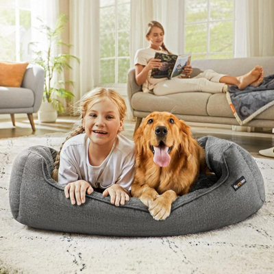 Songmics Pet BedLinen-Look Dog Sofa Bed With Raised EdgesNon-Slip BaseXl SizeRemovable Washable CoverLight Grey from B&Q
