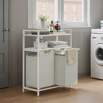 LEDREM Laundry BasketLaundry HamperLaundry Sorter With 2 Pull-Out And Removable Bags2 Shelves46L Capacity Per Bag from B&Q
