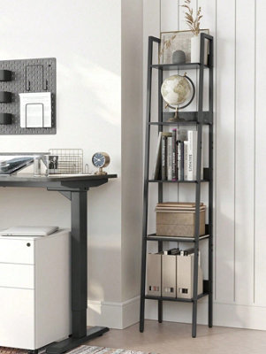LEDREM Ladder Shelf5-Tier Narrow ShelfBookshelf For Home OfficeLiving RoomBedroomBlack With Wood Grain And Black from B&Q