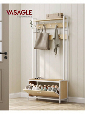 Songmics Vasagle Coat Rack With Shoe StorageHall Tree With Bench9 Hooks And Top ShelfFor HallwayBedroomIndustrial Style from B&Q