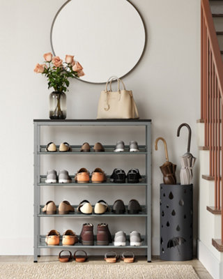 LEDREM Shoe Rack5-Tier Shoe Storage With Shelves And Large TopAdjustable Mesh Shelves,charcoal Grey And Metallic Silver from B&Q