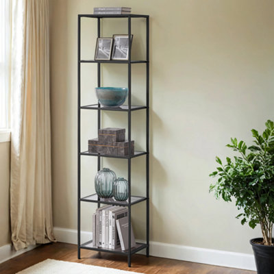 LEDREM 6-Tier Glass ShelfBookshelfStorage RackTempered GlassEasy AssemblyBathroomLiving RoomGrey from B&Q