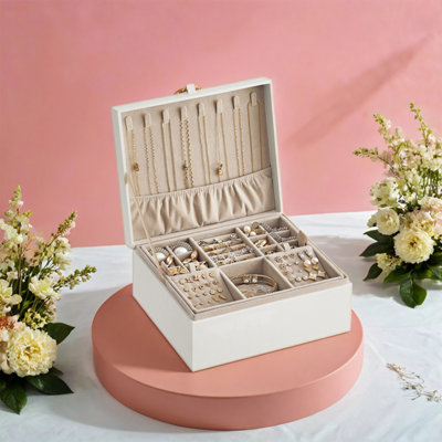 LEDREM 2-Layer Jewellery BoxJewellery Organiser With HandleRemovable Jewellery TrayJewellery StorageFloating Effect from B&Q