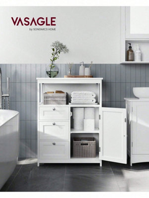 Songmics Vasagle Bathroom Storage CabinetBathroom Storage Unit With 3 DrawersBathroom Floor Cabinet FreestandingAdjustable Shelf from B&Q