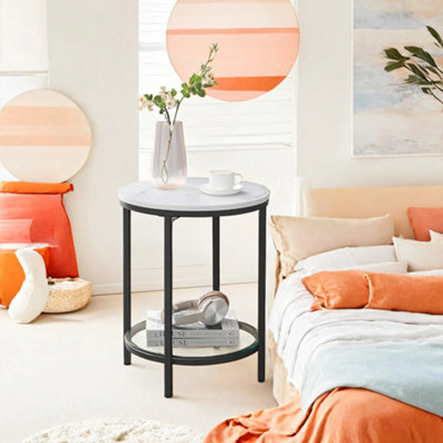 LEDREM Bedside Table2-Tier Side TableCoffee Table With Particleboard Top And Glass ShelfFor Living RoomBedroomHome Office from B&Q