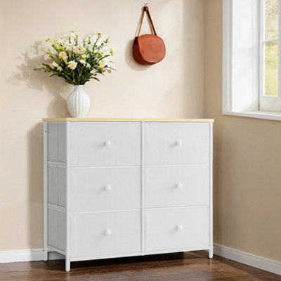 LEDREM Dresser6-Drawer Fabric Storage UnitMetal FrameFor BedroomHallwayCream White And Oak from B&Q