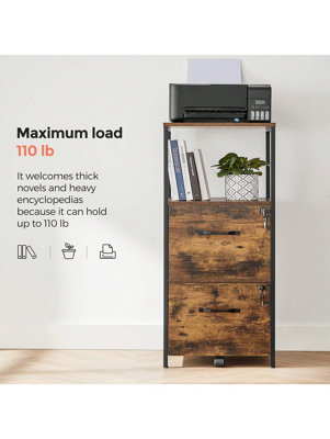 Songmics Filing Cabinet For Home Office,file Cabinet With 2 Drawers,open Shelf,steel Frame,for Printer Stand,rustic Brown And Black from B&Q