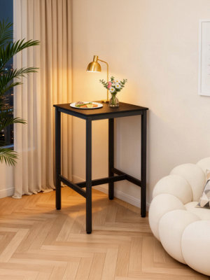 LEDREM Breakfast BarSquare Tall Bar TableHeavy-Duty Steel Frame60 X 60 X 92 Cm,ebony Black And Black from B&Q