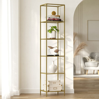LEDREM 6-Tier Glass ShelfBookshelfStorage RackTempered GlassEasy AssemblyBathroomLiving Room from B&Q