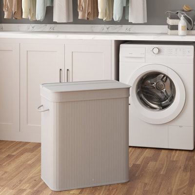 LEDREM Laundry Hamper With Lid100 L Bamboo Laundry BasketRemovable Machine Washable Hamper BasketWith Handles from B&Q
