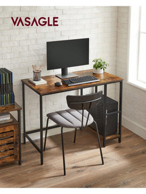 Songmics Vasagle Computer DeskWriting Desk With 2 Shelves On Left Or RightSteel FrameRustic Brown And Ink Black from B&Q