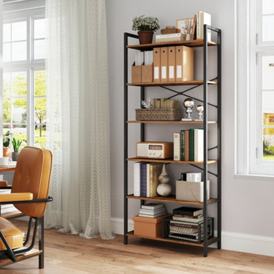 LEDREM 6-Tier Tall BookshelfLarge BookcaseSteel FrameFreestanding Shelf Unit For Living RoomBedroomHome OfficeStudy from B&Q