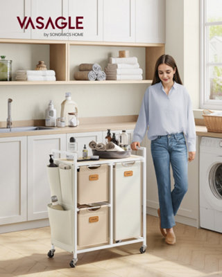 LEDREM Vasagle Laundry Hamper With 3 Compartments100 L Laundry SorterRolling Laundry Cart With Shelves