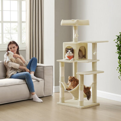 LEDREM Cat Tree For Indoor CatsMulti-Level Cat Condo With 4 Scratching Posts2 PerchesHammock from B&Q