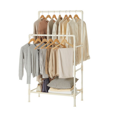 LEDREM Clothes RailClothes RackClothing Drying RailMetal Stand With 2 Hanging Rails And Storage ShelfEasy AssemblyWhite from B&Q