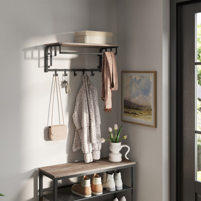 Ledrem Coat Rack Wall-MountedClothes Rail With 5 Removable Coat HooksFloating Shelf With Hanging RailFor HallwayBedroom from B&Q