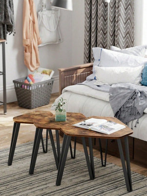 LEDREM Nesting Coffee Table,set Of 3 End Tables,stacking Side TablesSturdy And Easy Assembly,steel Frame,rustic Brown And Black from B&Q
